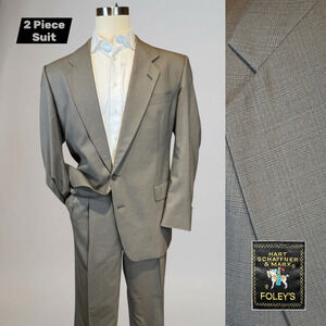 Vtg Hart Schaffner Marx 46L 40x31 Taupe Olive Gray Plaid Suit USA